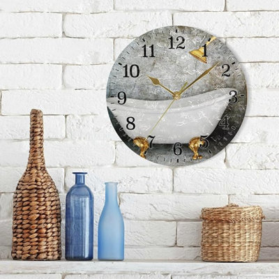 JUNZAN Silent Wall Clock For Bathroom Decorarion, Battery Powered No Ticking 10 Inch Round Small Plastic Horloge For Home, Living Room