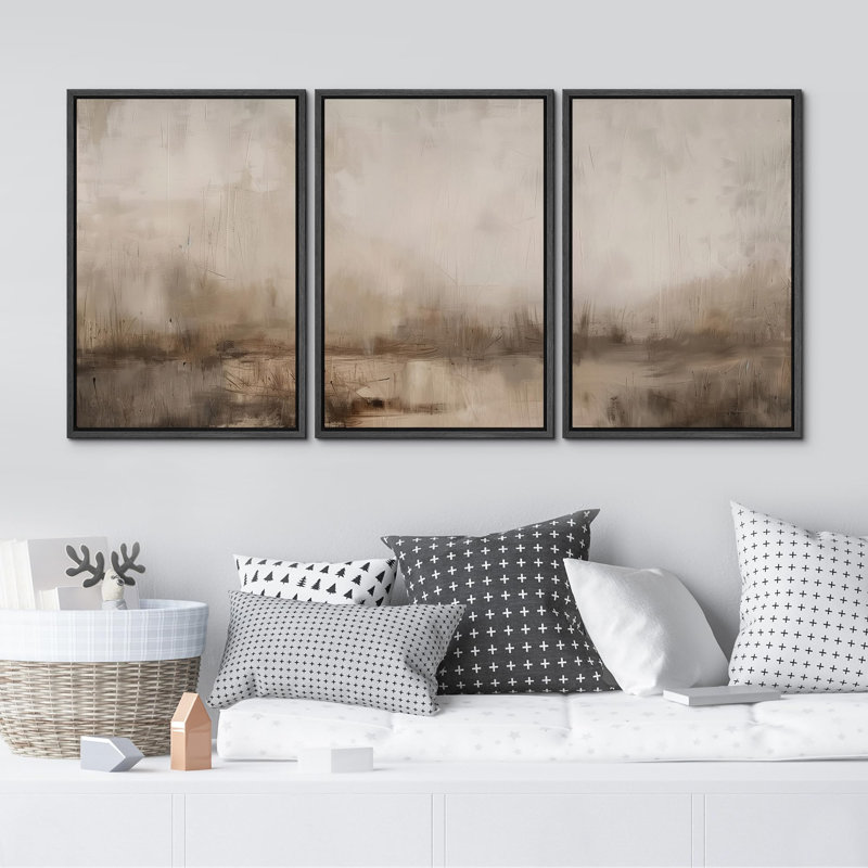 Minimaliste, paysage abstrait, brume, horizon, illustration, art moderne, décor, chic, salon, chambre à coucher, Noir