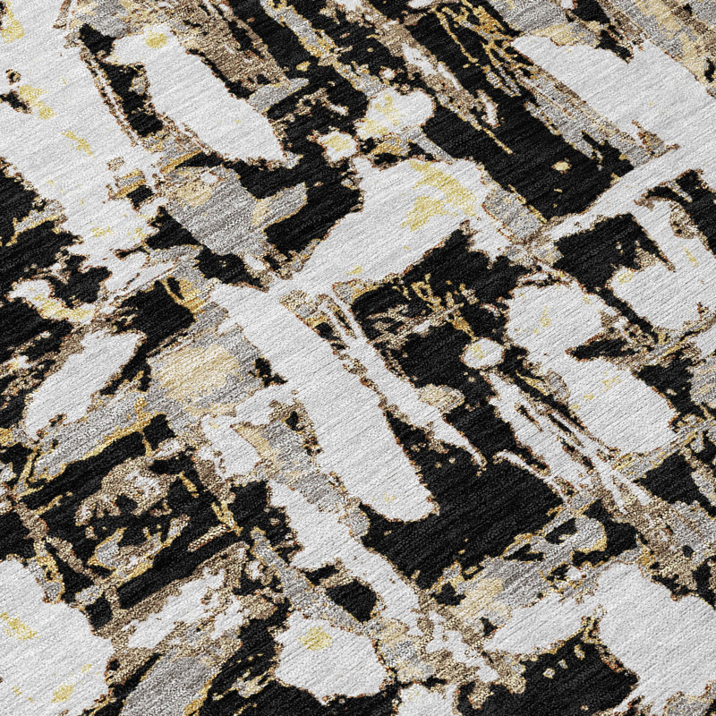 Machine Washable Indoor/Outdoor Chantille ACN2678 Abstract Rug, Black, 5' x 7'6"