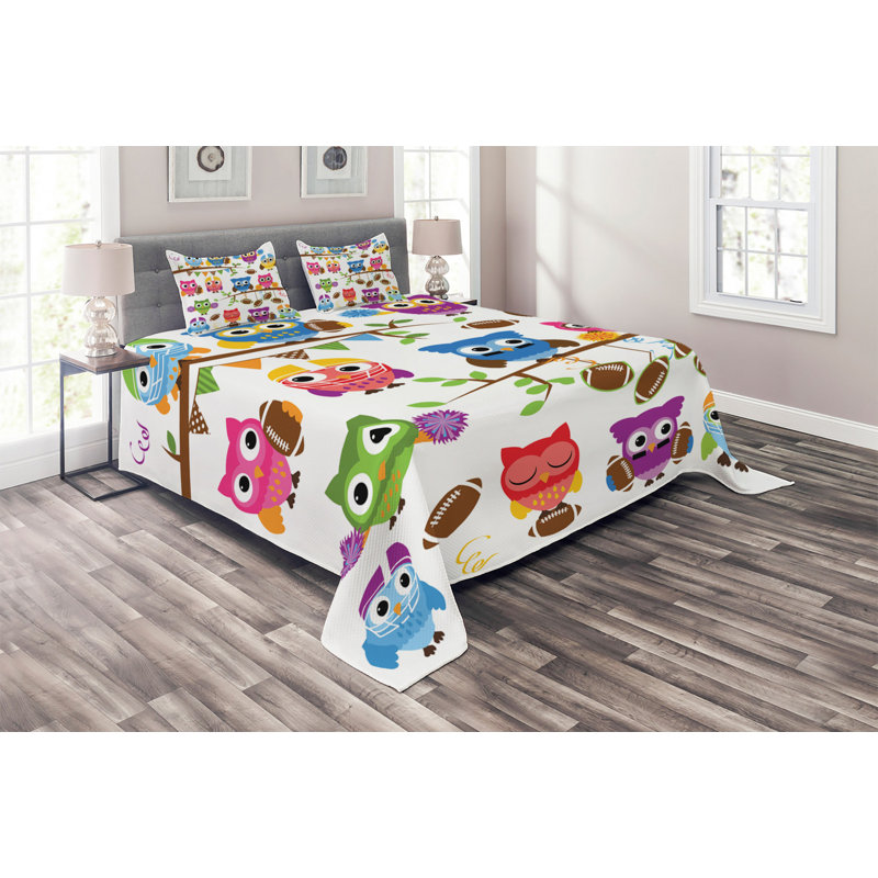 Owl Polyester Coverlet, King Bedspread + 2 Shams