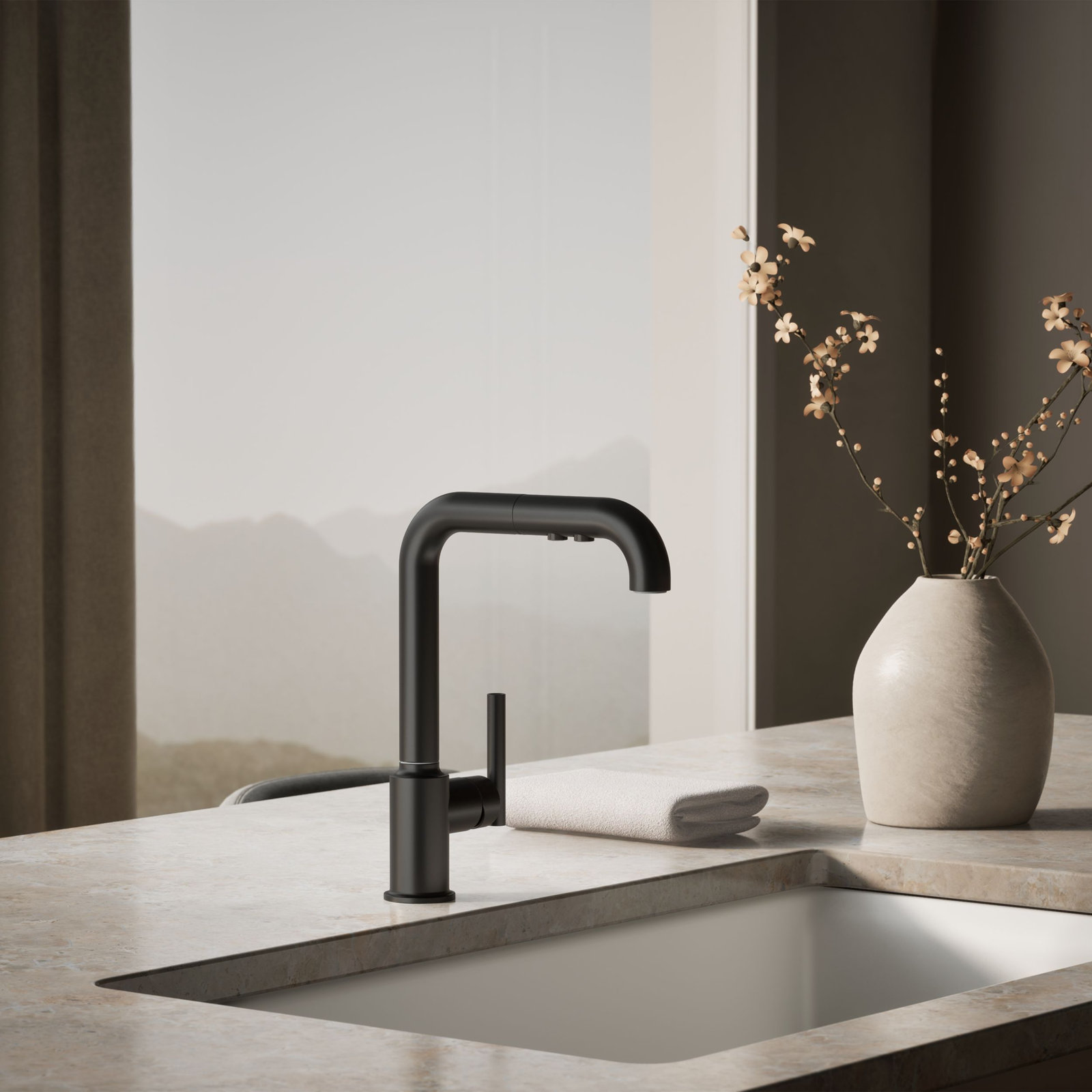 Purist Pull-Out Bar Faucet with Accessories, Matte Black