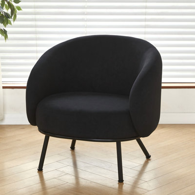 Fauteuil d'appoint en velours, fauteuil capitonné de style tonneau avec pieds en métal, fauteuil confortable une place pour salon ou chambre à coucher