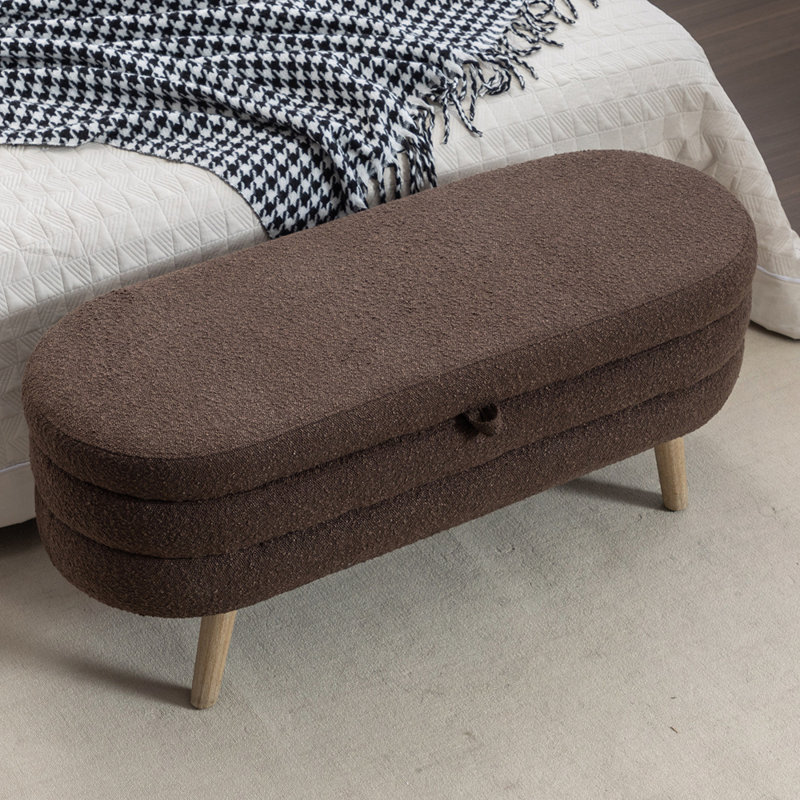 Luxueux banc de rangement Boucle avec pieds en bois, parfait pour l'organisation de la chambre à coucher et du salon, Brun