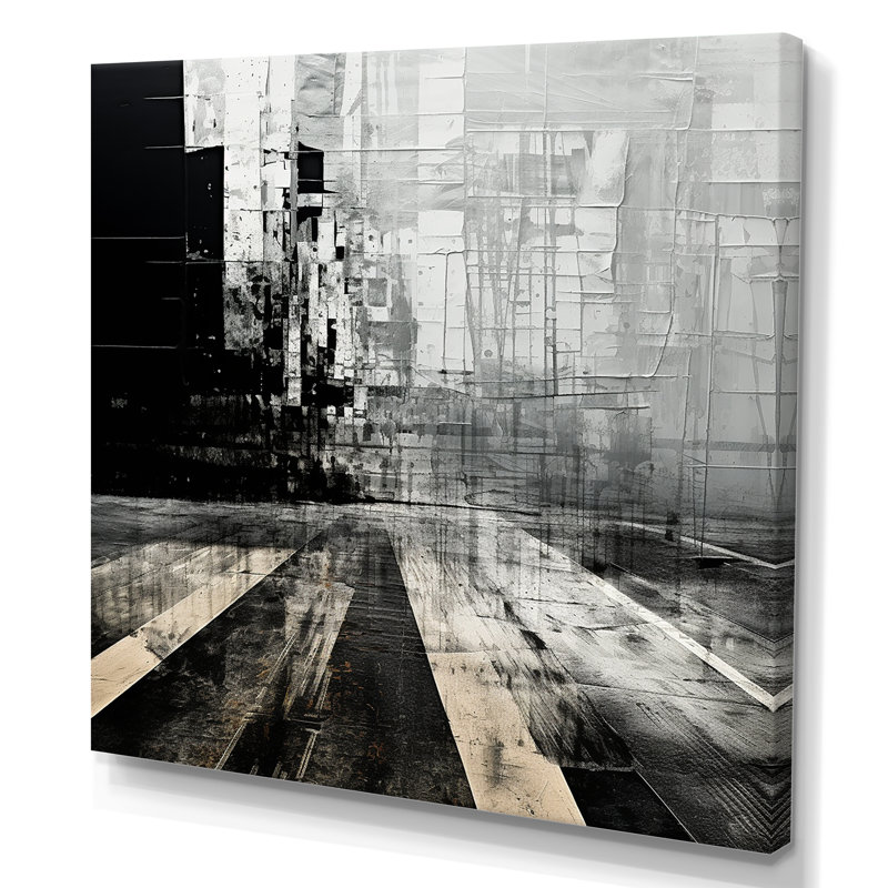 Paysage urbain noir et blanc - art mural, Toile tendue, H 16 po x l 16 po x P 1 po