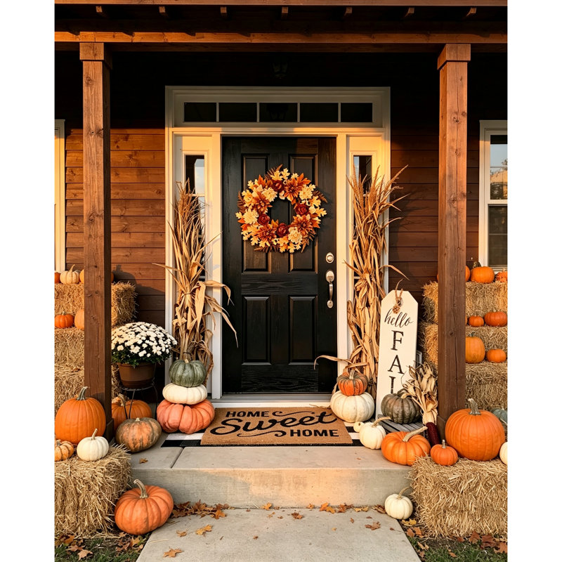 61cm (24 Inch) Artificial Autumn Dahlia & Peony Flower Wreath, Neutral Floral Door Wreath with Maple Leaves and Berries, Indoor‑Outdoor Farmhouse Decoration for Front Door, Wall, Window, Fireplace, Halloween & Thanksgiving Home Décor