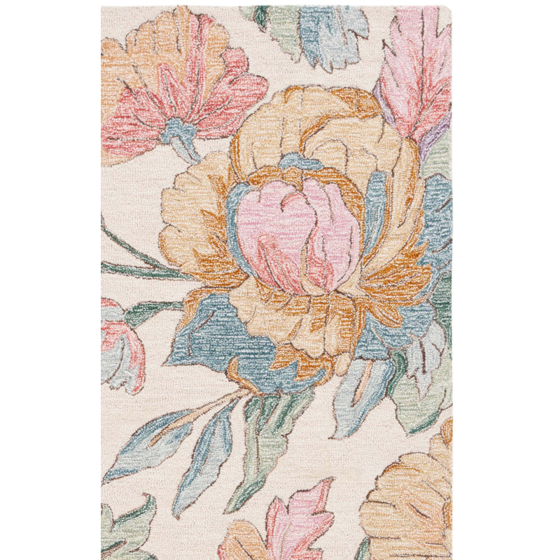 Jardin Handtufted Wool Cotton Floral Rug in Ivory/Pink, Rectangle 4" x 6"