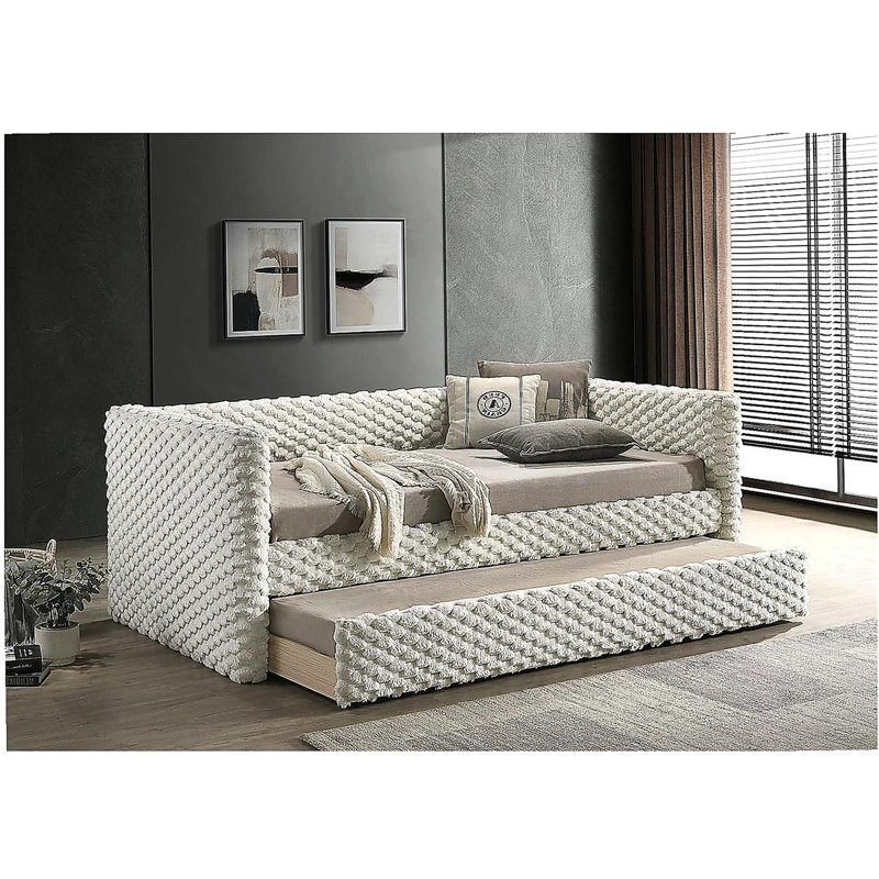 Lit de jour simple de style transitionnel 1pc avec pieds en plastique gigogne et finition blanche pour salon principal