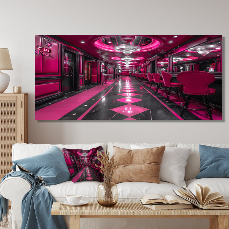 Casinos rose / noir et chanceux - Art mural, Toile tendue, H 28 po x l 60 po x P 1,5 po