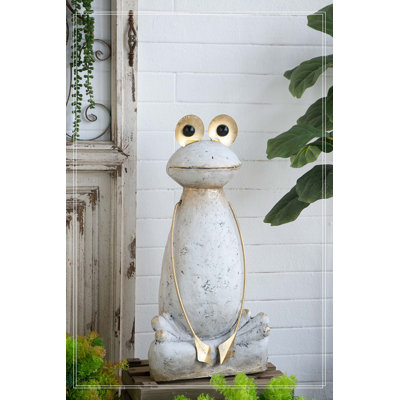 Figurine de grenouille blanche 11,4x8,3x24,8 "avec bras et yeux dorés