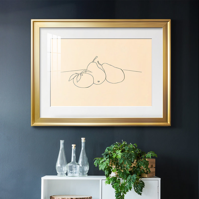 Dessin de fruits IV encadré sur papier, Or, H 30 po x l 44 po x P 1,5 po