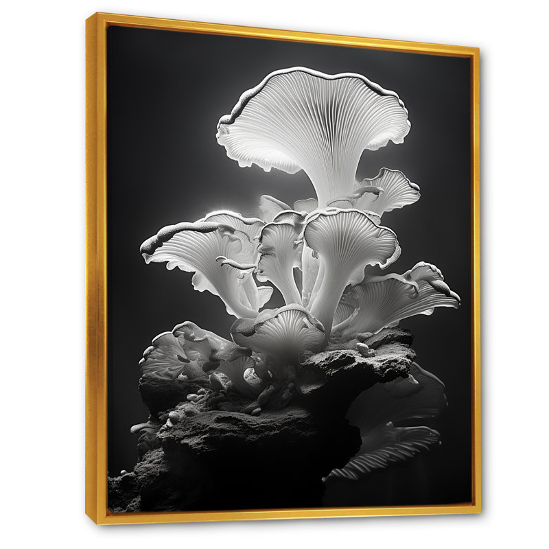 Anémone noir et blanc V - plage et océan, art mural, salon, Cadre flottant doré, H 44 po x l 34 po x P 1,5 po