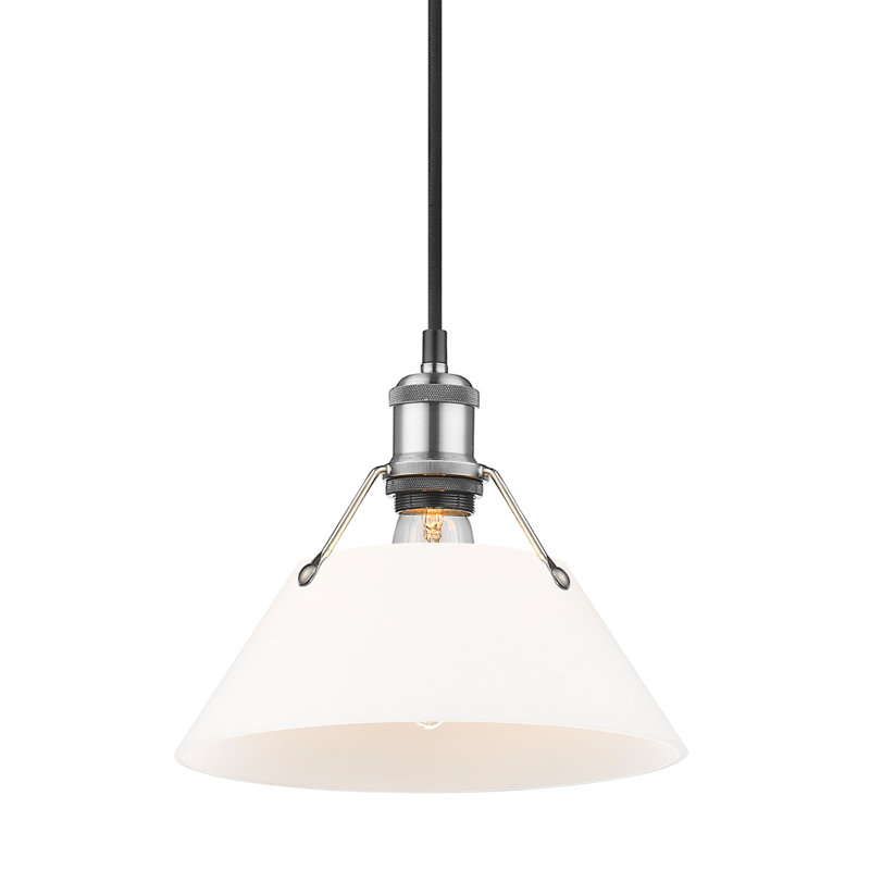 Luminaire suspendu conique à 1 lumière Weatherford, Étain, H 130 po x l 10 po x P 10 po, Verre opale