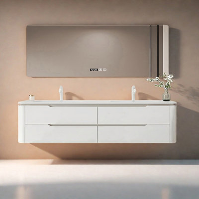 Simple modern style double basin bathroom cabinet