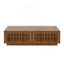 Table basse en bois massif de style Mid-Century moderne avec tiroirs de rangement à lattes, table basse rectangulaire en bois à profil bas, table de rangement cachée de style maison de campagne pour le salon