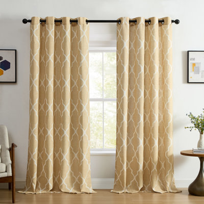 Panneau de rideau simple semi-diaphane à motif géométrique avec œillets