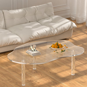 Jerem Irregular Coffee Table, Resin Cloud Shape Clear Coffee Table with 3 Solid Bubble Legs.