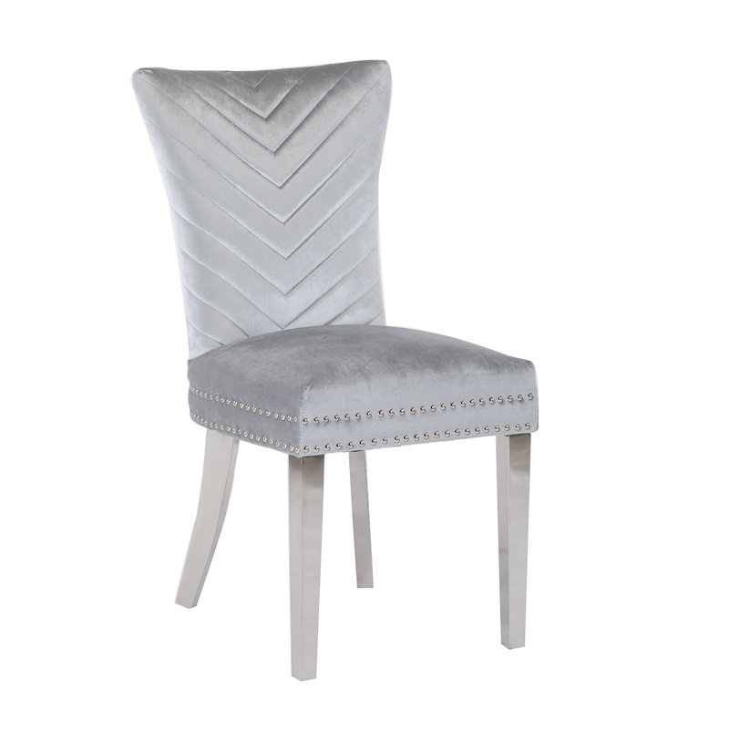 Escalera 20'' H Velvet Upholstered Dining Chair, Light Gray, Silver
