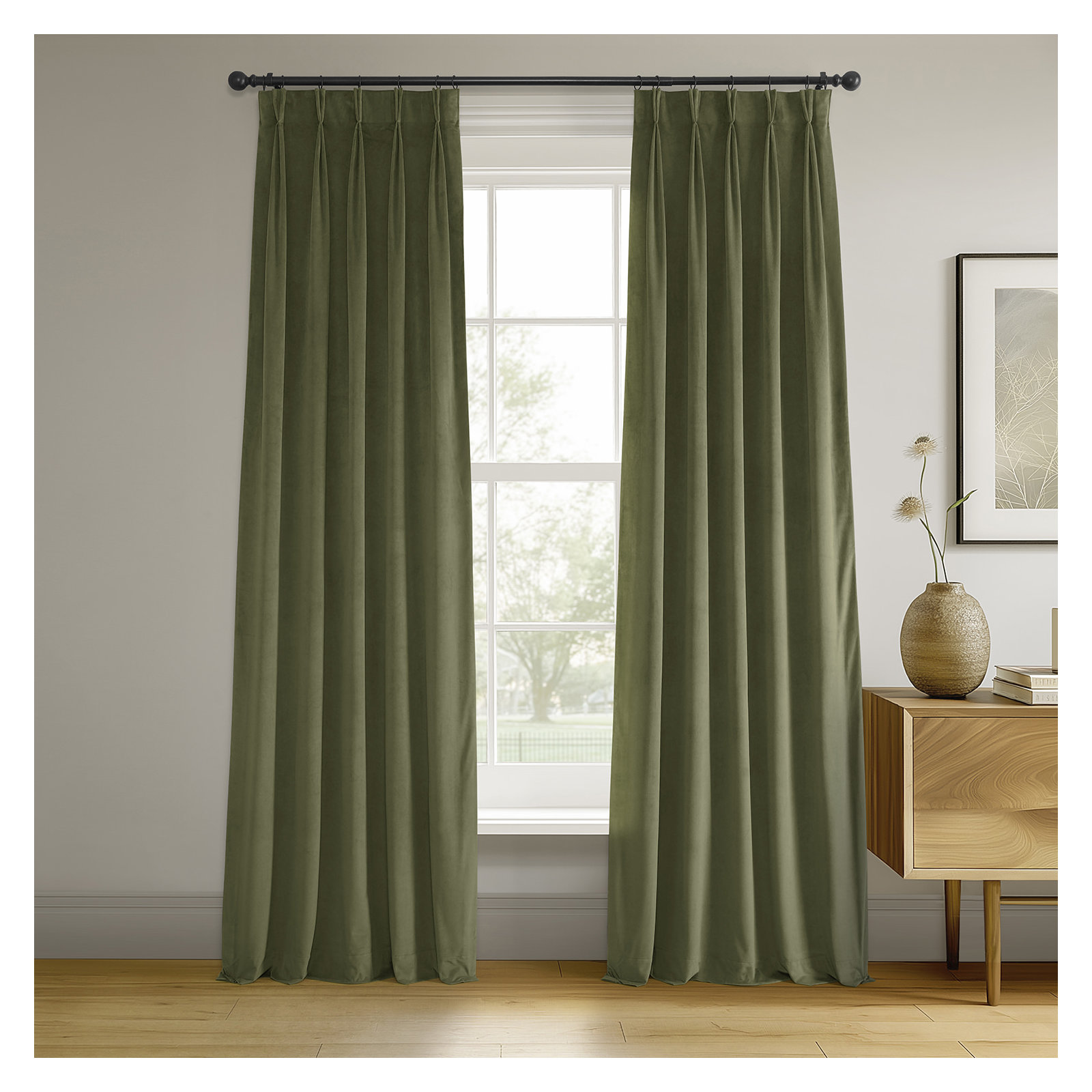Balone French Pleat Signature Velvet Curtains for Bedroom Blackout Curtains for Living Room Single Panel, 25" W x 120" L
