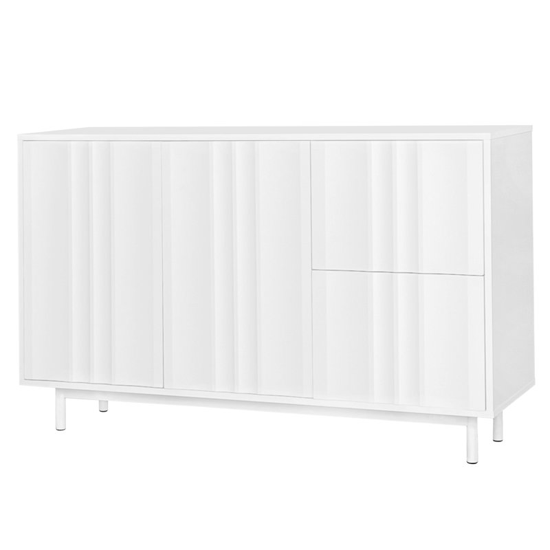 Rangement blanc avec motif ondulé - 2 portes, tiroirs, réglables pour plusieurs cas de figure