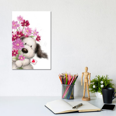 Dog With Flowers I by MAKIKO - Wrapped Canvas Print