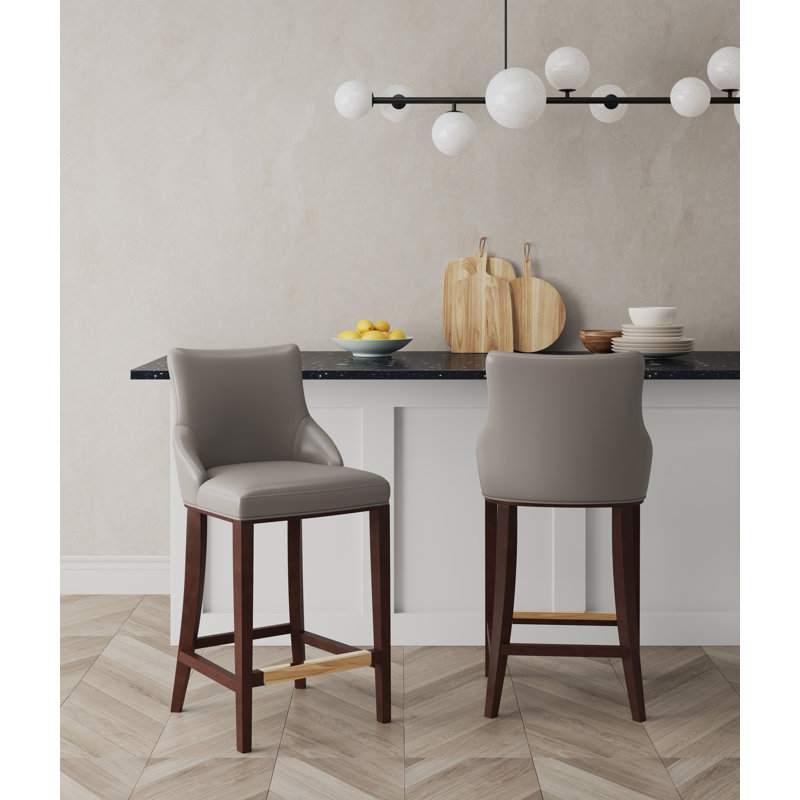 Shubert Upholstered Counter Stool with Solid Wood Frame, Bar Stool (29.13" Seat Height), Dark Gray, 2