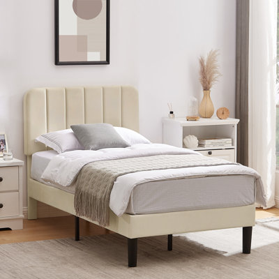 Auxter Upholstered Platform Bed Frame with Adjustable Headboard No Box Spring Needed