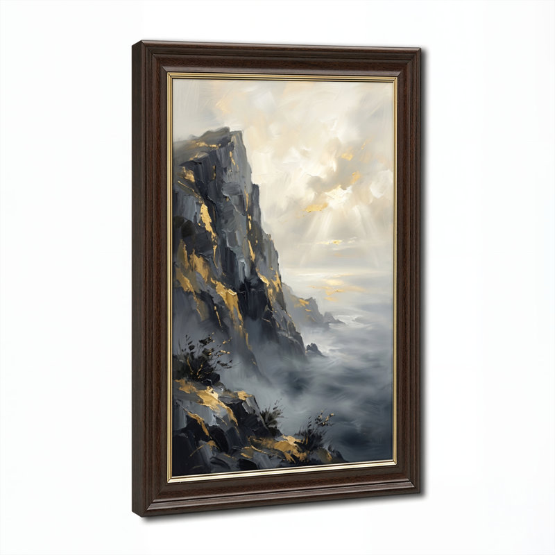 Art mural antique sur toile encadré doré pour le salon, la chambre à coucher, le bureau ou le vestibule - Décoration murale décorative avec paysage de montagne