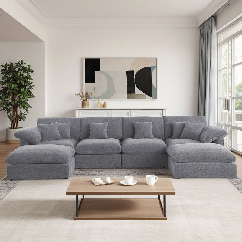 Canapé modulaire surdimensionné de 152 po Cloud, Tissu gris