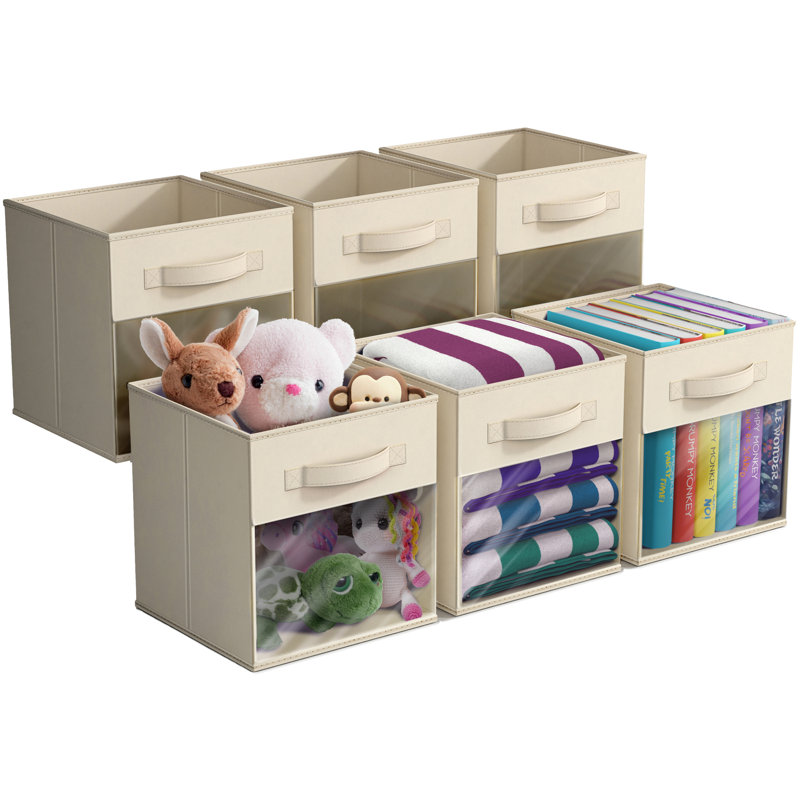 Sorbus 11" Storage Bin with Clear Window – 6-Pack Foldable Fabric Organizers, Beige, Beige