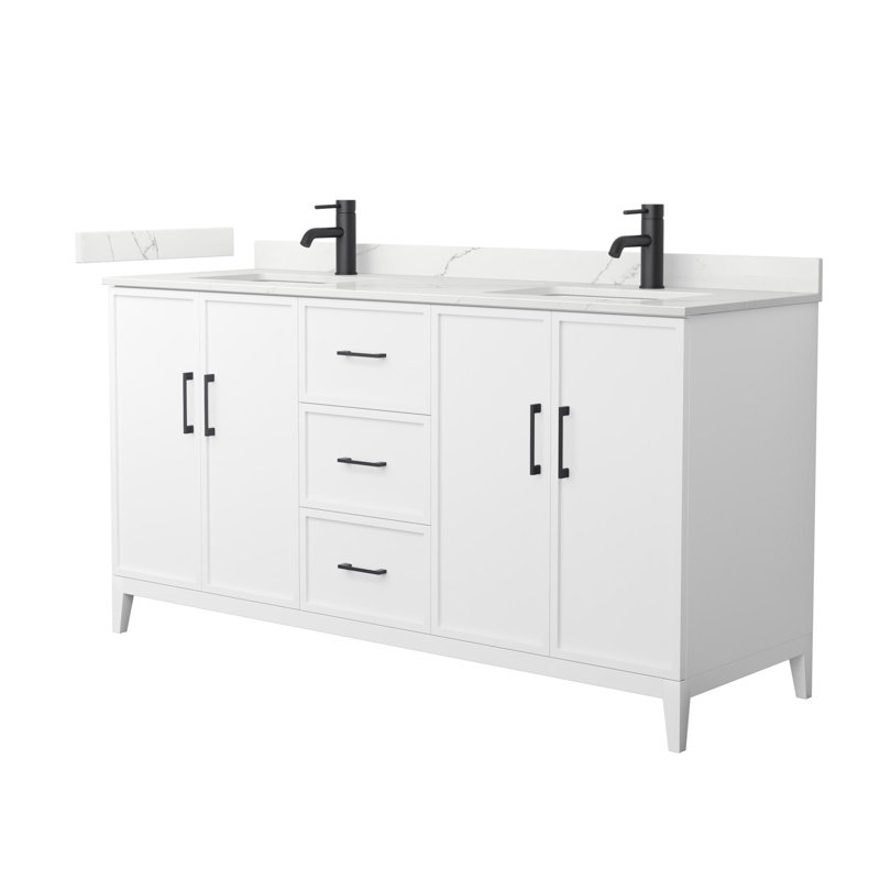 Elan 66'' Double Bathroom Vanity with Quartz Top, Matte Black, White, Single