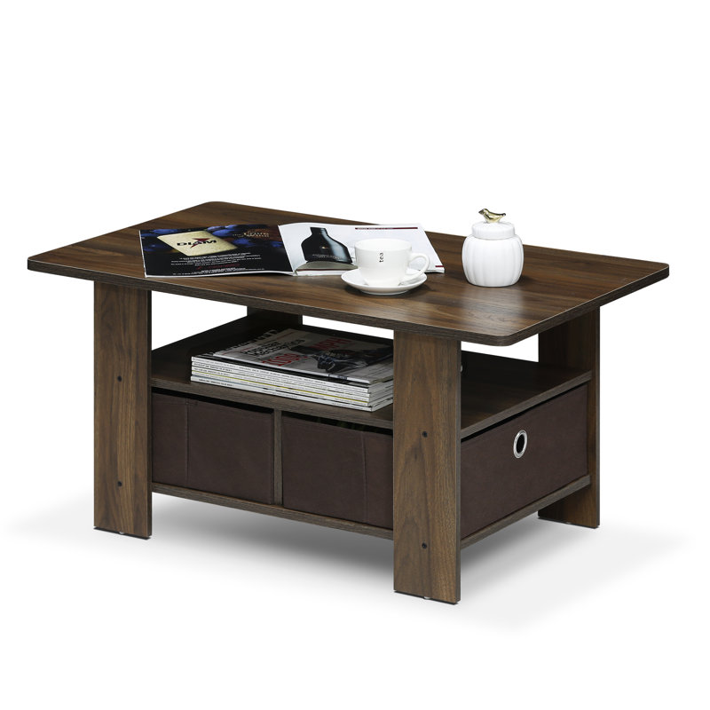 Table basse avec tiroir-bac Kenton, Plateau noyer Columbia / base brun foncé