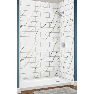 Calcutta Gold Walls with 3x6 tile 60" x 36" x 96"