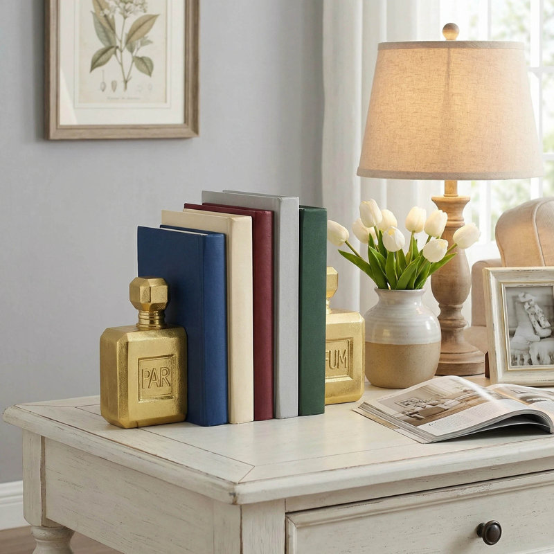 Ensemble de 2 serre-livres en résine de luxe en feuille d'or et serre-livres et décor de bureau