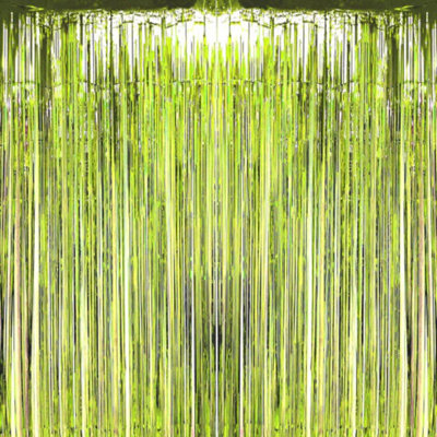 PMU Lime Green Metallic Curtains Party Accessories Decoration 1Pkg Pkg1