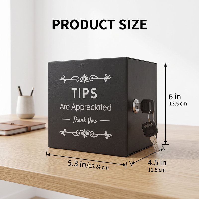 Boîte à pourboires noire verrouillable avec 2 clés, petit conteneur de collecte sécurisé en acier, boîte de dépôt polyvalente pour pourboires, dons, suggestions, bulletins de vote, offrandes, utilisation dans les restaurants et commerces de détail.