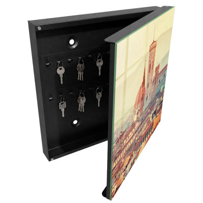 Wall mounted key box, Opens to the right, 30x30x5, Black, The architectural beauty of classical buildings, 