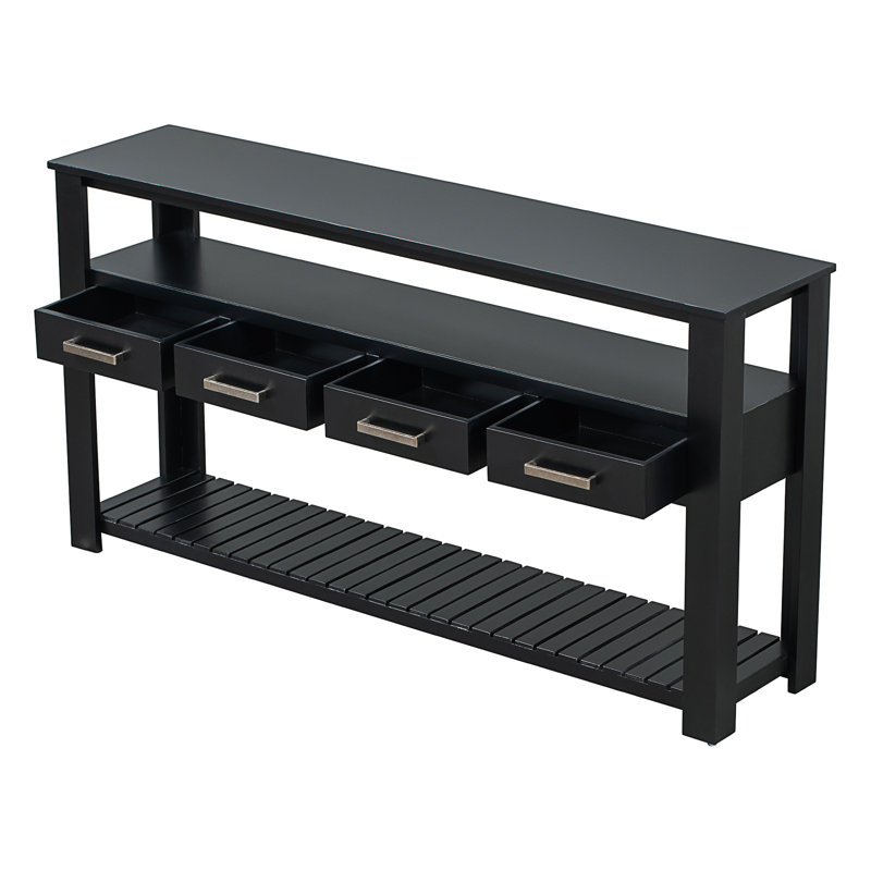 U_STYLE 61.5'' Large Entryway Table With 4 Drawers, Black