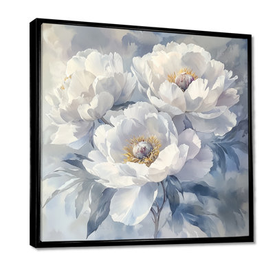 Fleurs givrées monochromes de pivoines I - pivoines, art mural