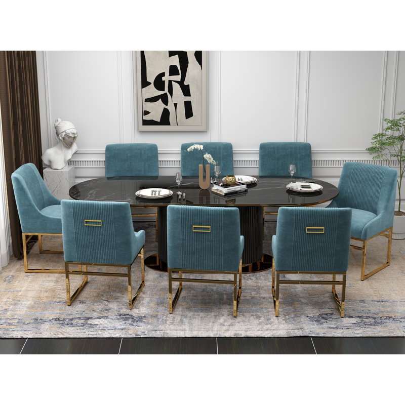 Chaise d'appoint en velours Baudel, 8, Bleu sarcelle