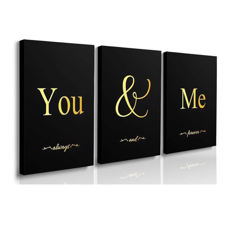 3 Piece Wrapped Canvas Print, Black/Gold