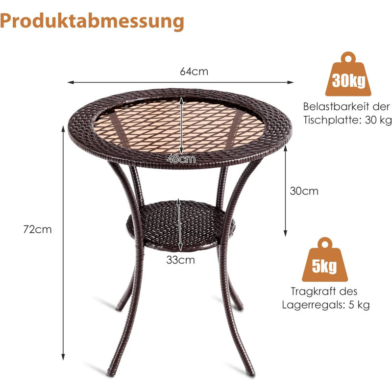 Lebrun Round Glass Steel Outdoor Side Table - 64 cm W 64 cm D