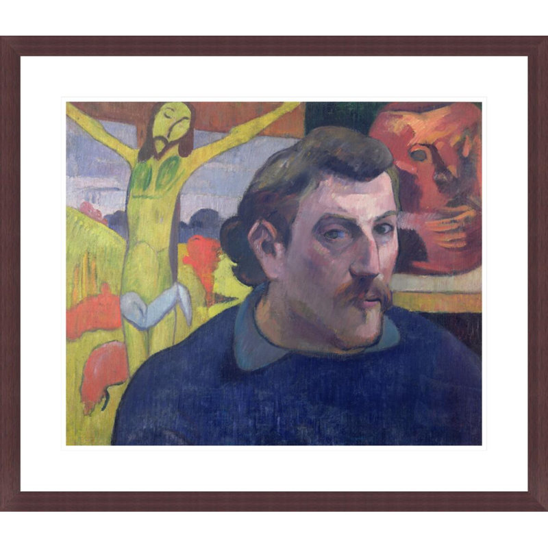 Autoportrait avec le Christ jaune par Paul Gauguin - Impression giclée encadrée, H 23,5 po x l 27,08 po
