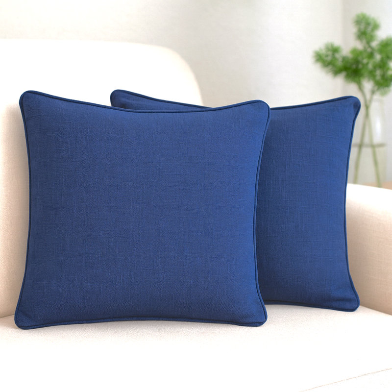 Textured Cotton Throw Pillow Covers / Modern Cushion Covers / Elegant Square Pillow Cases, Square 18", Blue
