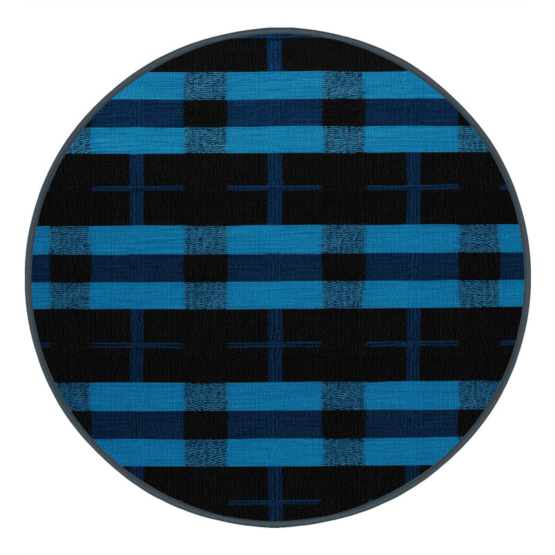 Tapis damier noir lavable à la machine, Rond 5 pi