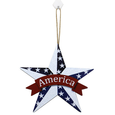 4Th Of July Patriotic Star Door Hanger - Wooden Freedom & America Design Ornament, Rustic Farmhouse Wall Decor For Home Porch Entryway Independence Day Party