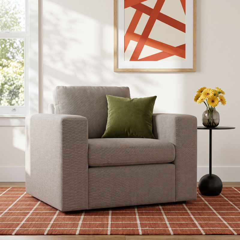 Benedict Upholstered Armchair, Mushroom Performance Basketweave