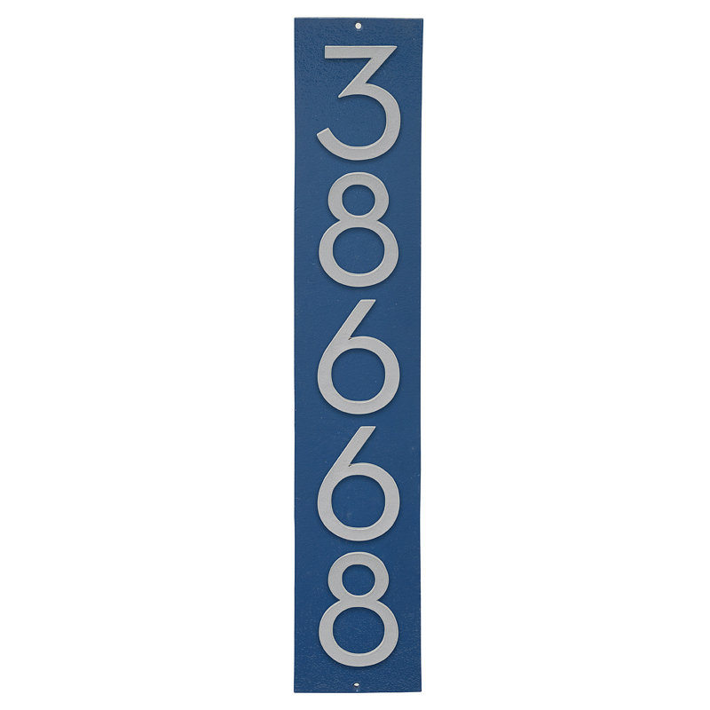 Plaque d'adresse verticale flottante 4 po (5 chiffres), Bleu mer, Argent