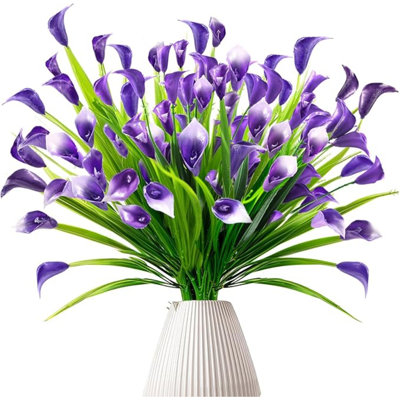 10 paquets de fleurs artificielles de lis Calla pour l'extérieur Résistant aux rayons UV, fausses plantes en plastique artificielles pour plantes d'intérieur