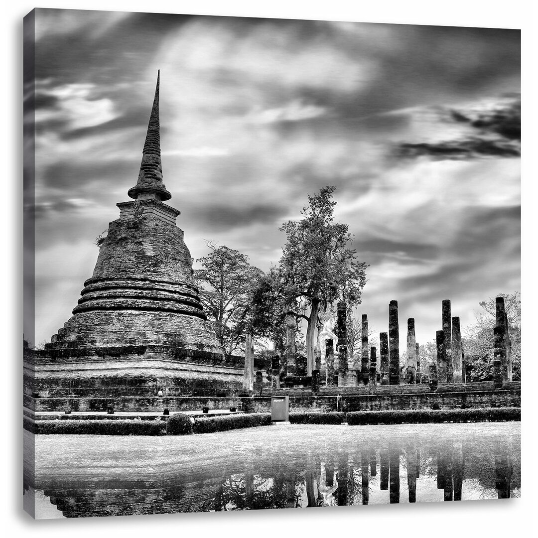 Leinwandbild Buddha Tempel im Sonnenuntergang