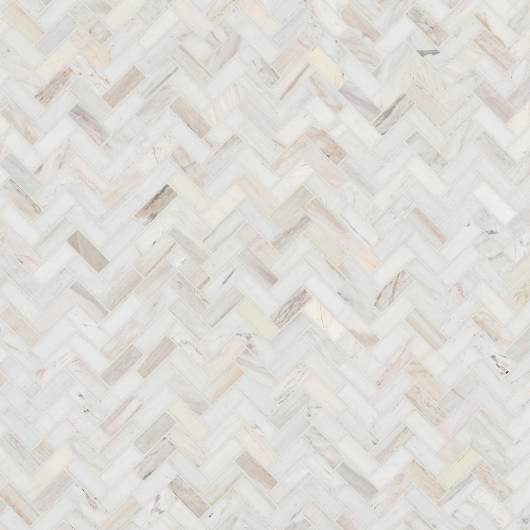 Auralie Herringbone 12 in. x 12 in. Polished Marble Mosaic Floor and Wall Tile Ackland